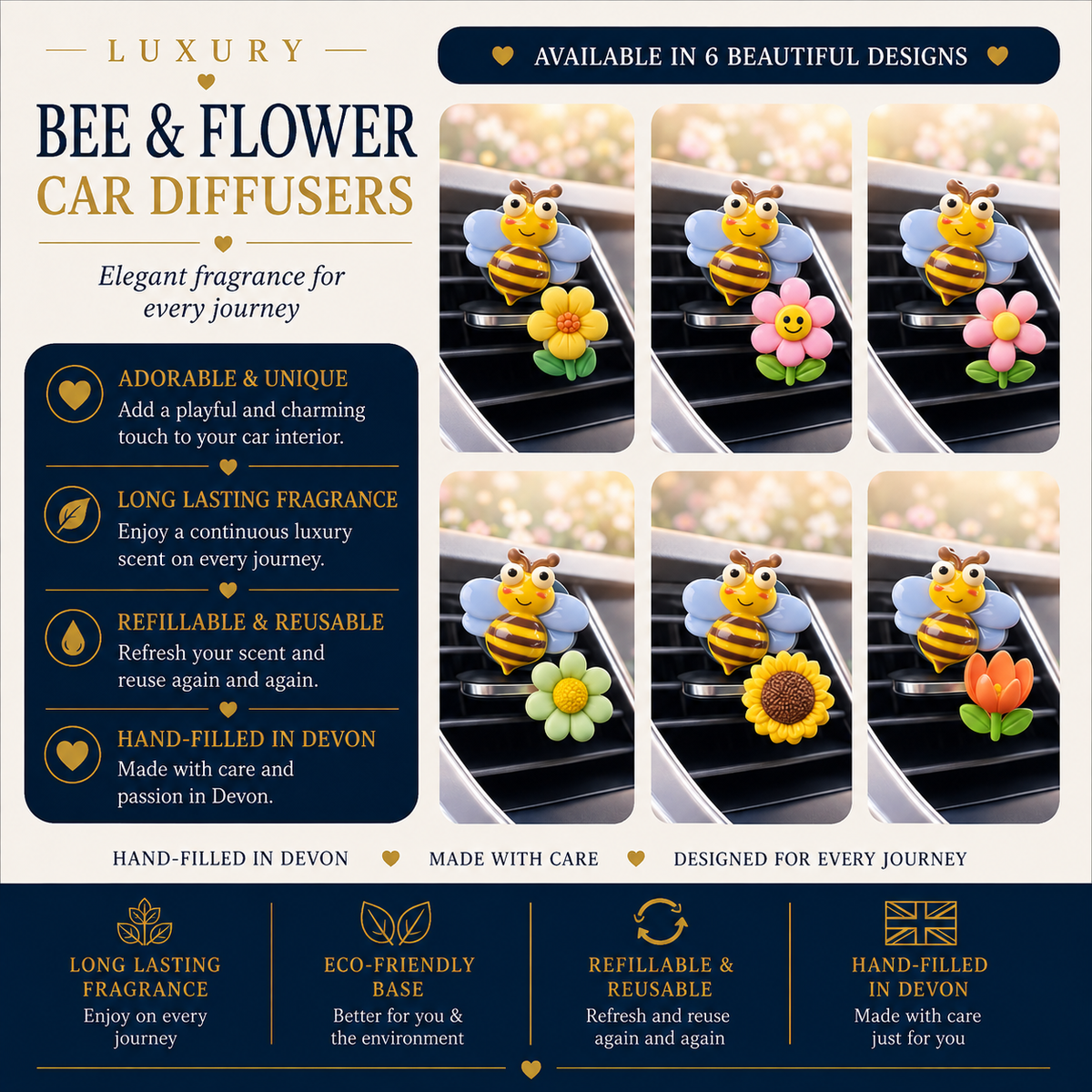 Bee & Flower Set - Novelty Car Air Freshener - Car Diffuser