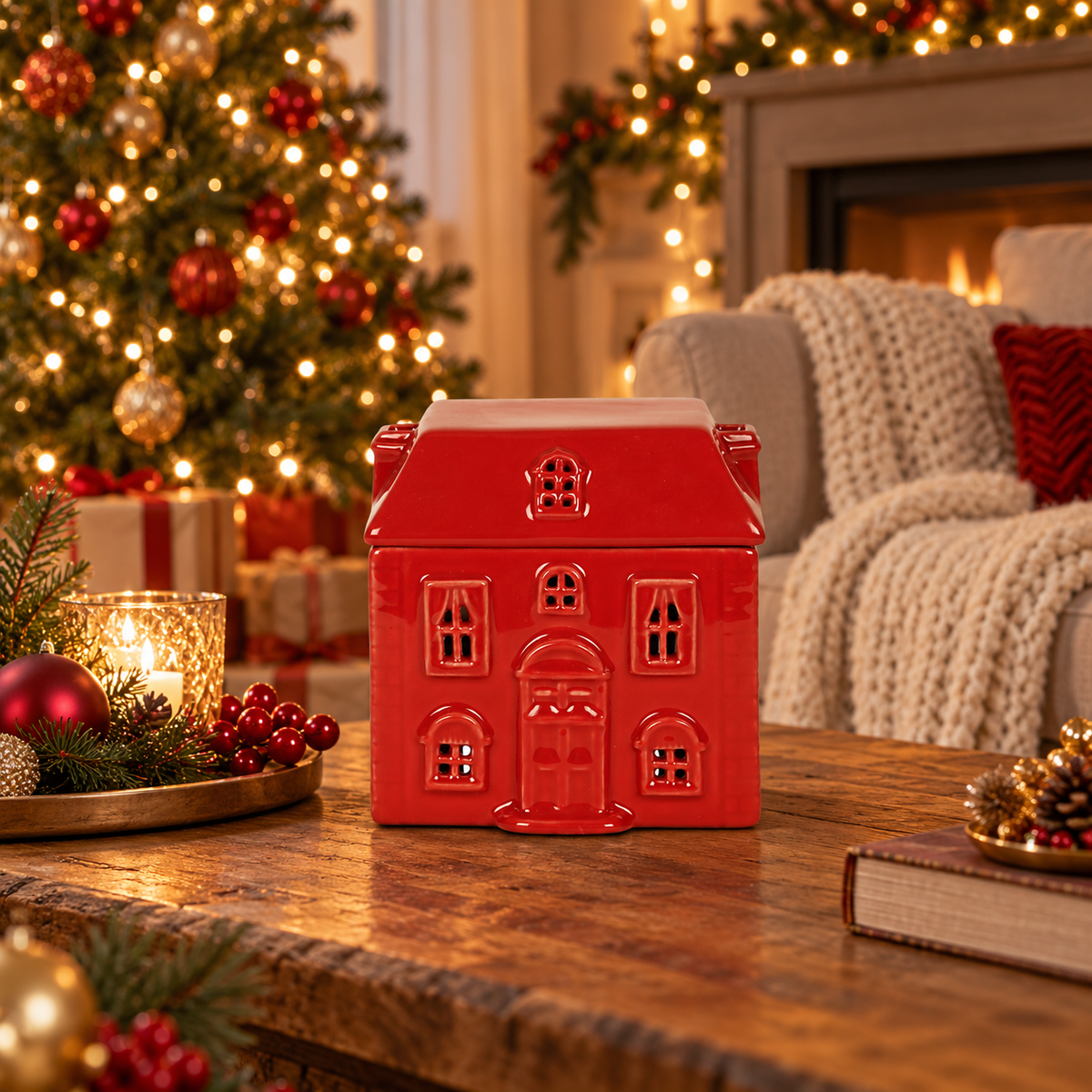 Christmas Red Ceramic House Burner