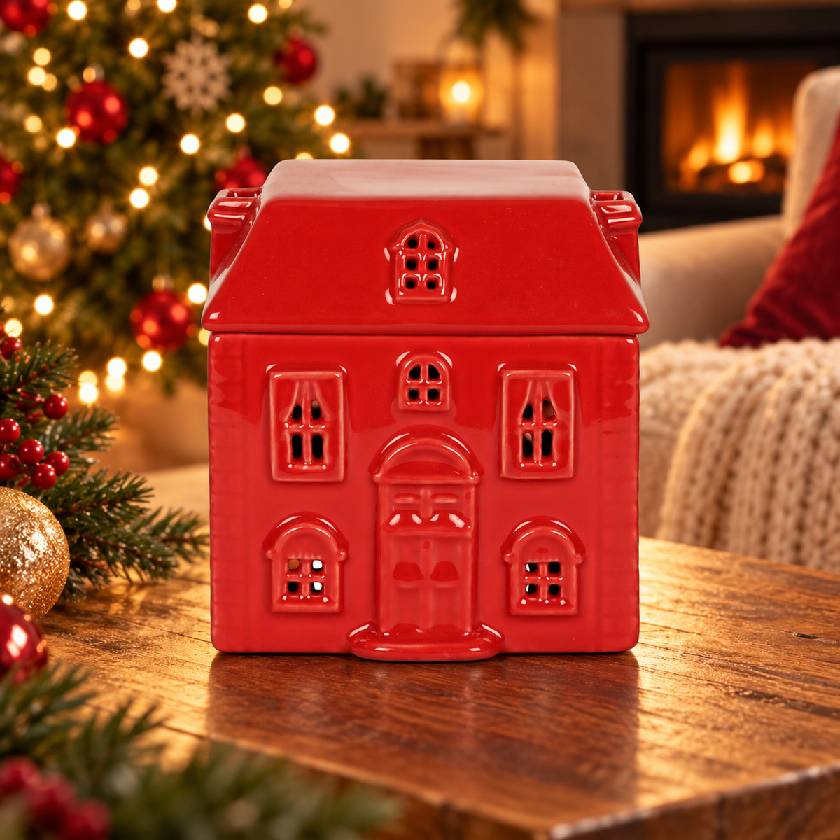 Christmas Red Ceramic House Burner
