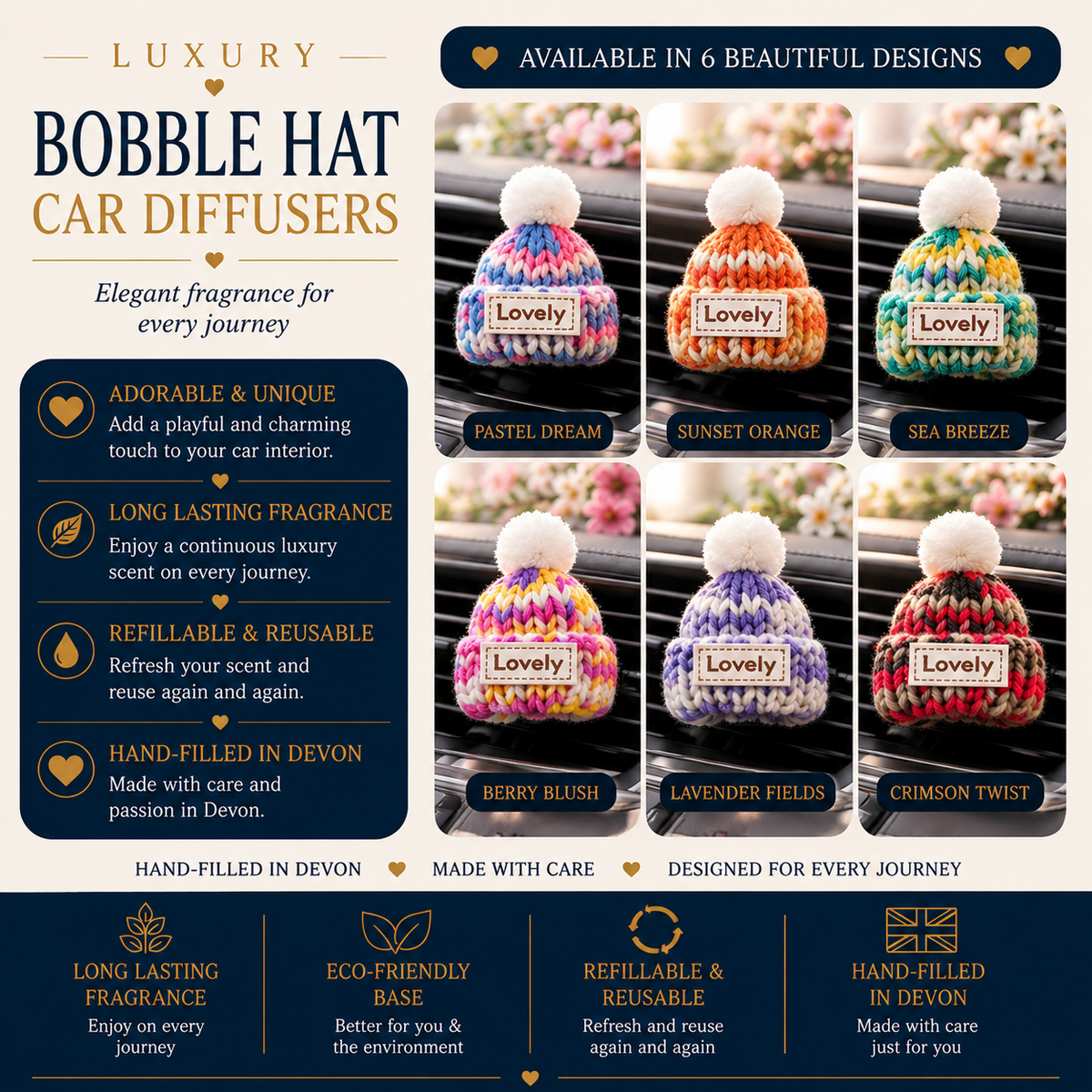 Funky Bobble Hat Car Air Freshener - Car Diffuser