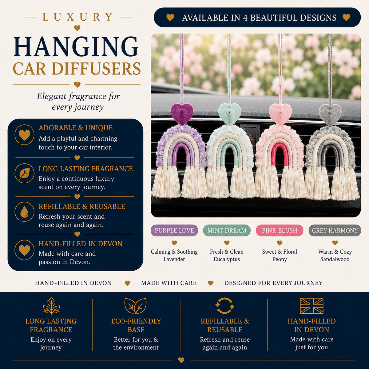 Macramé Rainbow Car Diffuser | Hanging Car Air Freshener