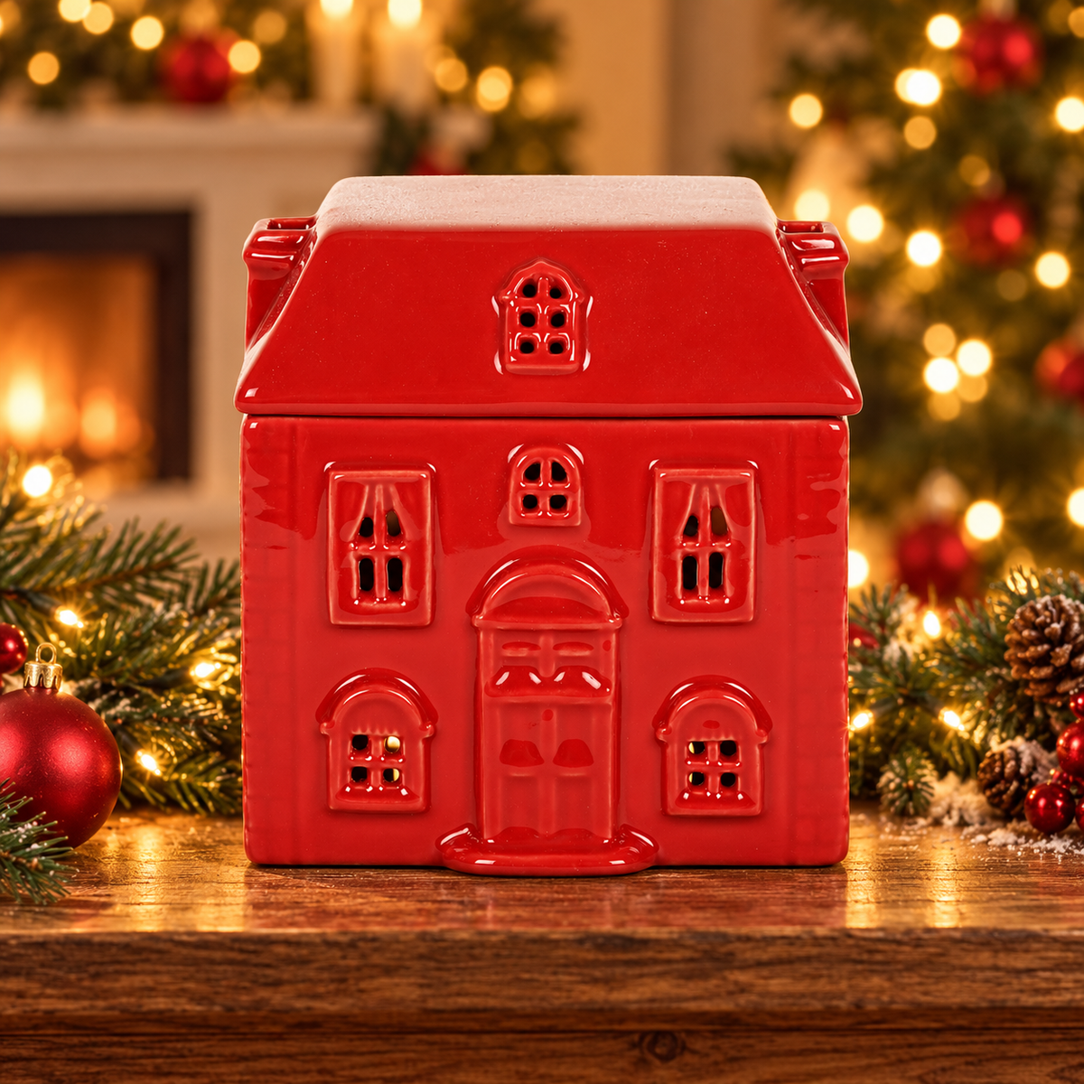 Christmas Red Ceramic House Burner