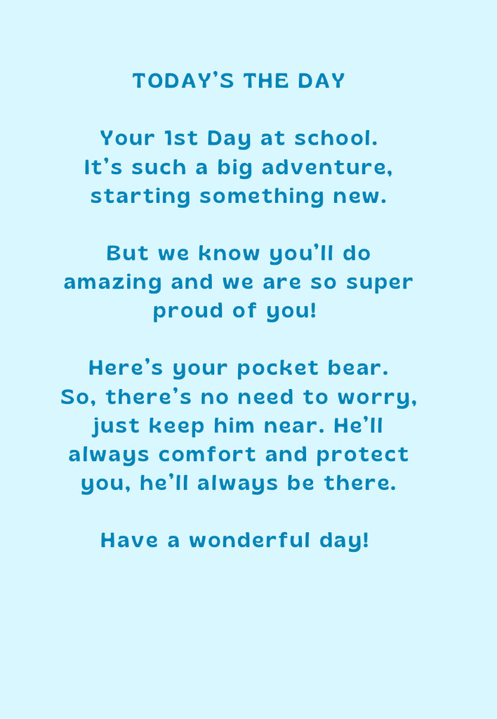 1st Day of School Pocket Hug Anxiety Bear Pocket Bear Bear 