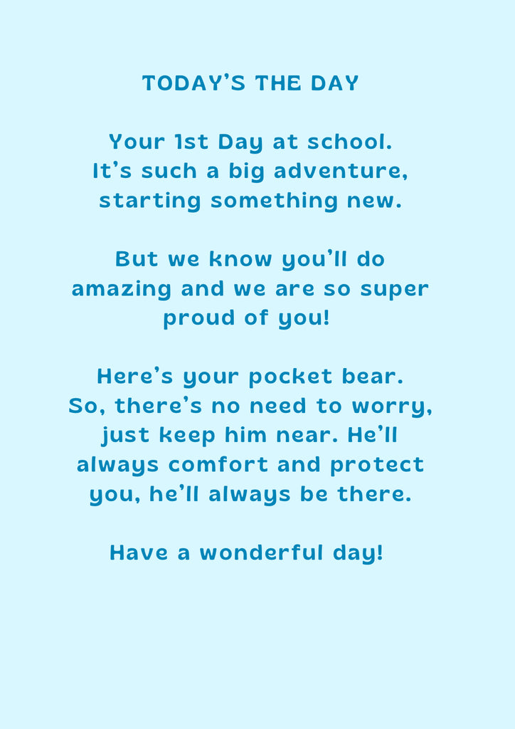 1st Day of School Pocket Hug Anxiety Bear Pocket Bear Bear , geloco 